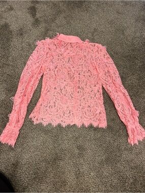 Ina Pink Lace butterfly Long-Sleeve Sheer Blouse